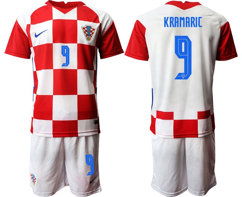 Men 2020-2021 European Cup Croatia home red #9 Nike Soccer Jersey->customized soccer jersey->Custom Jersey